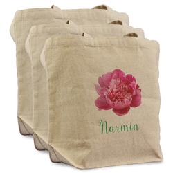 Watercolor Peonies Reusable Cotton Grocery Bags - Set of 3 (Personalized)