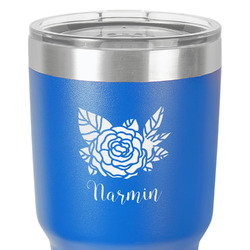 Watercolor Peonies 30 oz Stainless Steel Tumbler - Royal Blue - Single-Sided (Personalized)