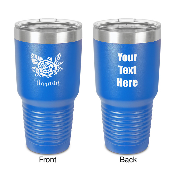 Custom Watercolor Peonies 30 oz Stainless Steel Tumbler - Royal Blue - Double-Sided (Personalized)