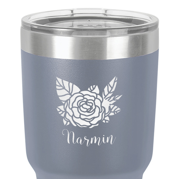 Watercolor Peonies 30 oz Stainless Steel Ringneck Tumbler - Grey - Close Up