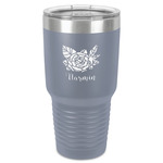 Watercolor Peonies 30 oz Stainless Steel Tumbler - Grey - Single-Sided (Personalized)