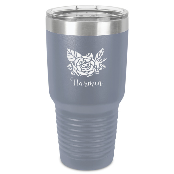Custom Watercolor Peonies 30 oz Stainless Steel Tumbler - Grey - Single-Sided (Personalized)