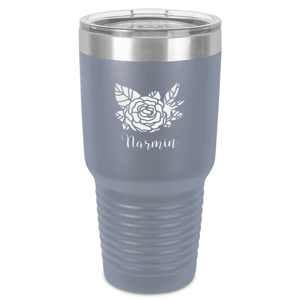 Watercolor Peonies 30 oz Stainless Steel Ringneck Tumbler - Grey - Front