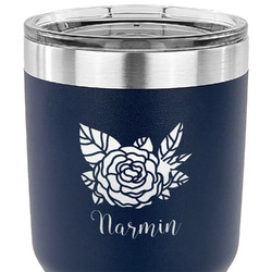 Watercolor Peonies 30 oz Stainless Steel Tumbler - Navy - Single Sided (Personalized)