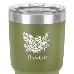 Watercolor Peonies 30 oz Stainless Steel Tumbler - Olive - Double-Sided (Personalized)