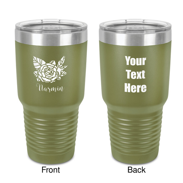Custom Watercolor Peonies 30 oz Stainless Steel Tumbler - Olive - Double-Sided (Personalized)