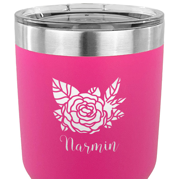 Watercolor Peonies 30 oz Stainless Steel Ringneck Tumbler - Pink - CLOSE UP