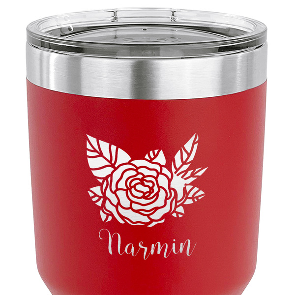 Watercolor Peonies 30 oz Stainless Steel Ringneck Tumbler - Red - CLOSE UP