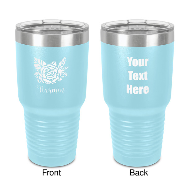 Custom Watercolor Peonies 30 oz Stainless Steel Tumbler - Teal - Double-Sided (Personalized)