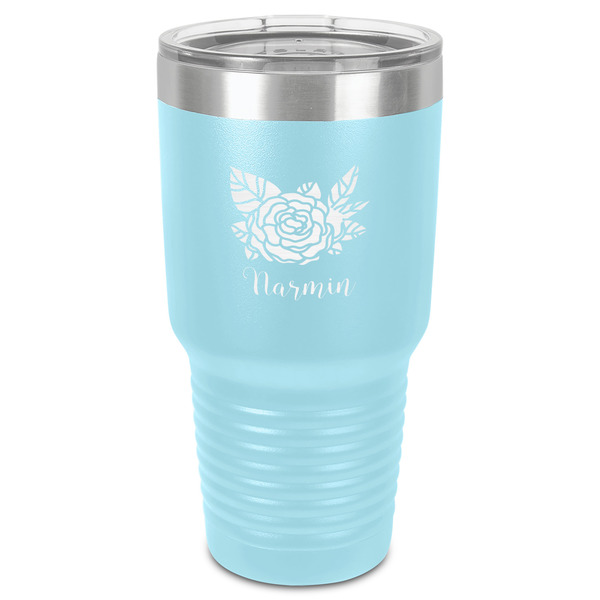Watercolor Peonies 30 oz Stainless Steel Ringneck Tumbler - Teal - Front