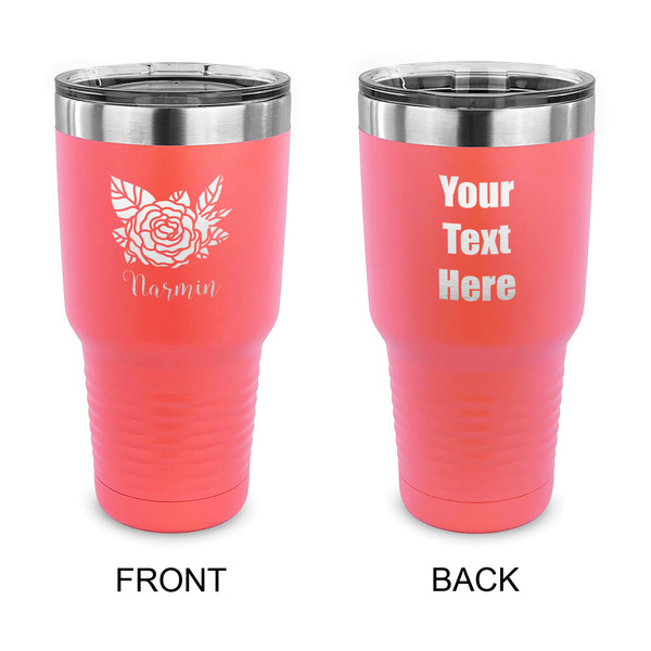Custom Watercolor Peonies 30 oz Stainless Steel Tumbler - Coral - Double Sided (Personalized)