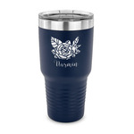 Watercolor Peonies 30 oz Stainless Steel Tumbler - Navy - Single Sided (Personalized)