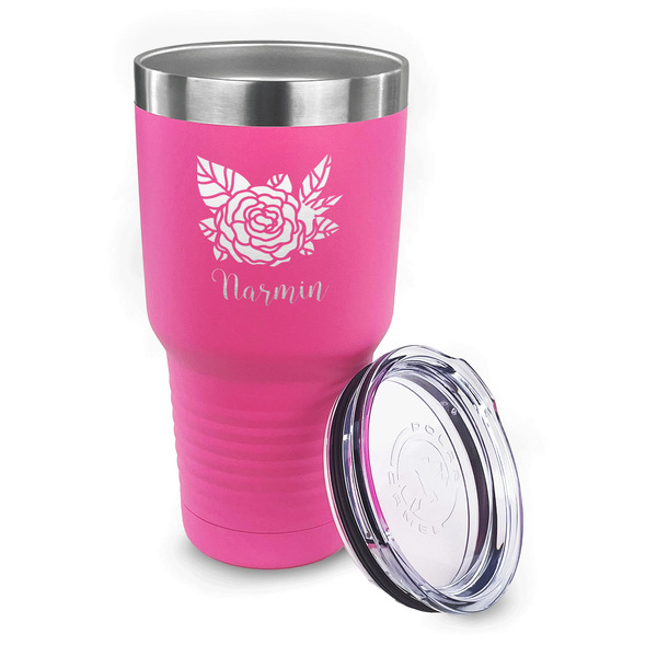 Watercolor Peonies 30 oz Stainless Steel Ringneck Tumblers - Pink - LID OFF
