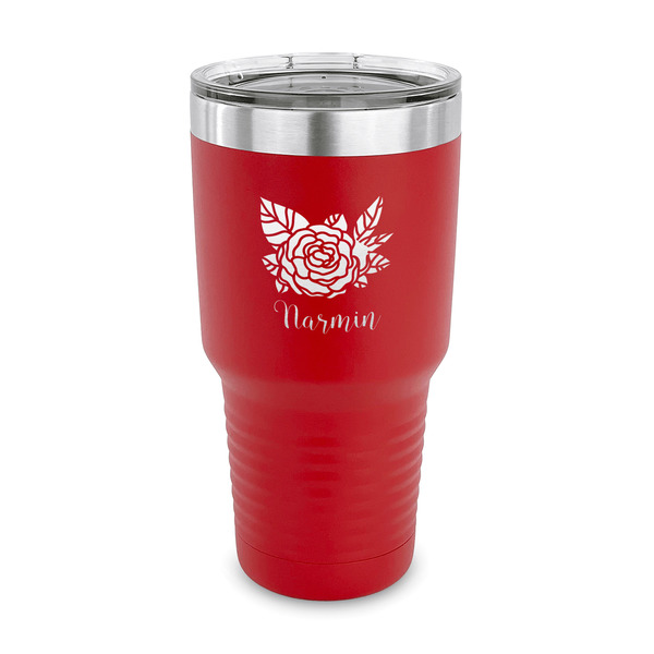 Custom Watercolor Peonies 30 oz Stainless Steel Tumbler - Red - Single Sided (Personalized)