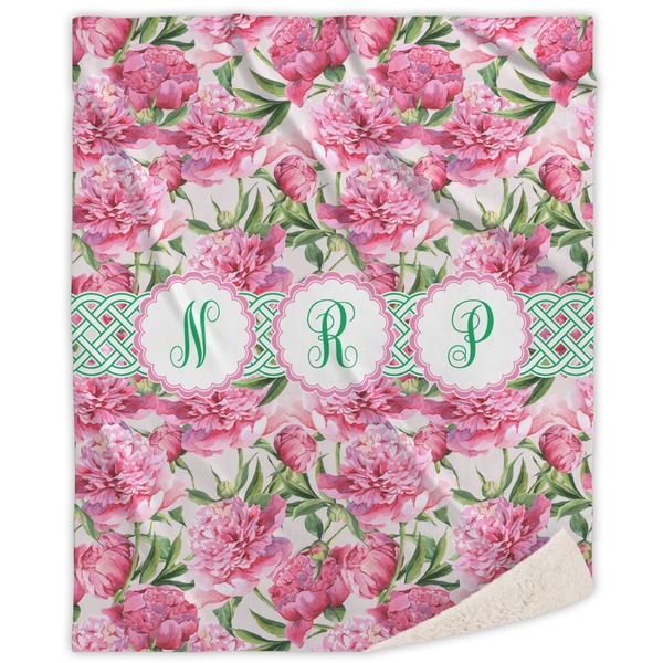 Custom Watercolor Peonies Sherpa Throw Blanket (Personalized)