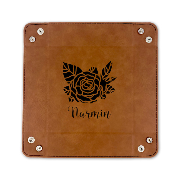 Watercolor Peonies 6" x 6" Leatherette Snap Up Tray - FLAT FRONT