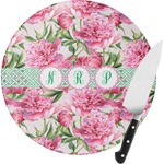 Watercolor Peonies Round Glass Cutting Board - Small (Personalized)