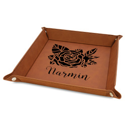Watercolor Peonies 9" x 9" Faux Leather Valet Tray w/ Multiple Names