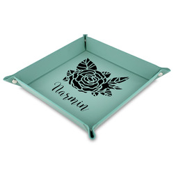 Watercolor Peonies 9" x 9" Teal Faux Leather Valet Tray (Personalized)