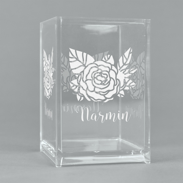 Custom Watercolor Peonies Acrylic Pen Holder (Personalized)