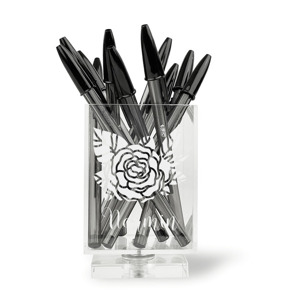 Watercolor Peonies Acrylic Pencil Holder - FRONT