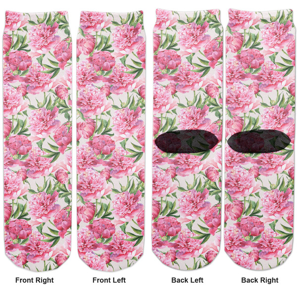 Watercolor Peonies Adult Crew Socks - Double Pair - Front and Back - Apvl