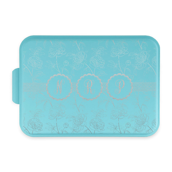 Custom Watercolor Peonies Aluminum Baking Pan with Teal Lid (Personalized)