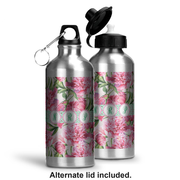 Watercolor Peonies Aluminum Water Bottle - Alternate lid options