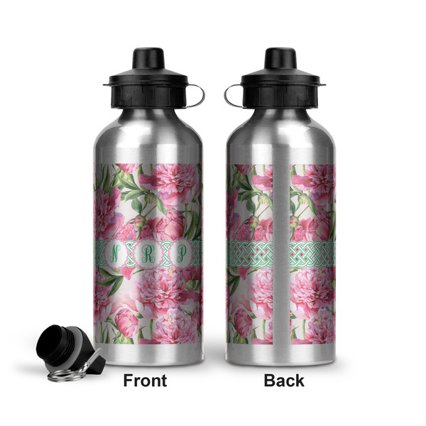 Watercolor Peonies Aluminum Water Bottle - Front and Back