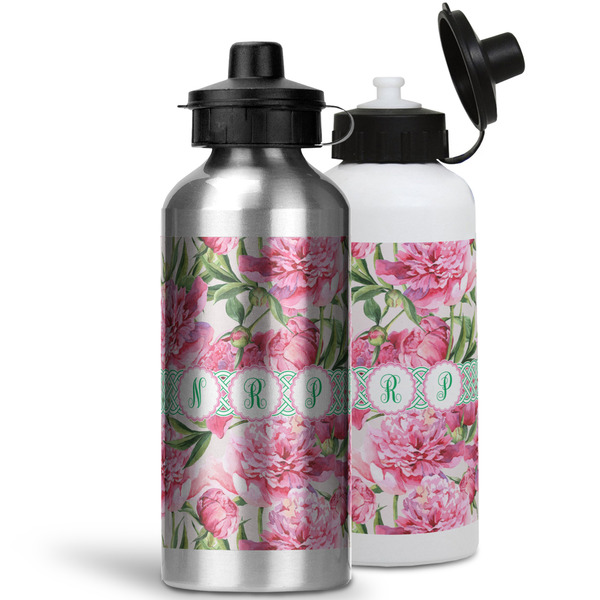 Watercolor Peonies Aluminum Water Bottles - MAIN (white &silver)