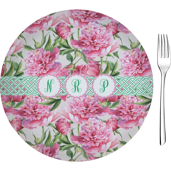 Custom Watercolor Peonies Glass Appetizer / Dessert Plate 8" (Personalized)