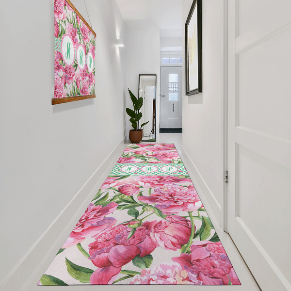 Watercolor Peonies Area Rug Sizes - In Context (vertical)