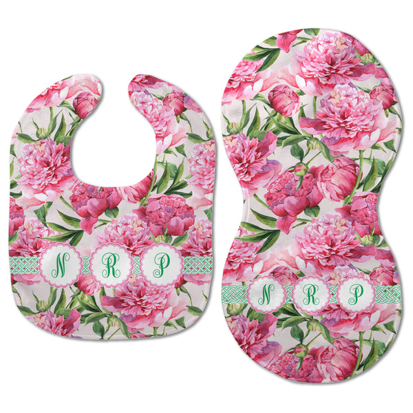 Watercolor Peonies Baby Bib & Burp Set - Approval (new bib & burp)