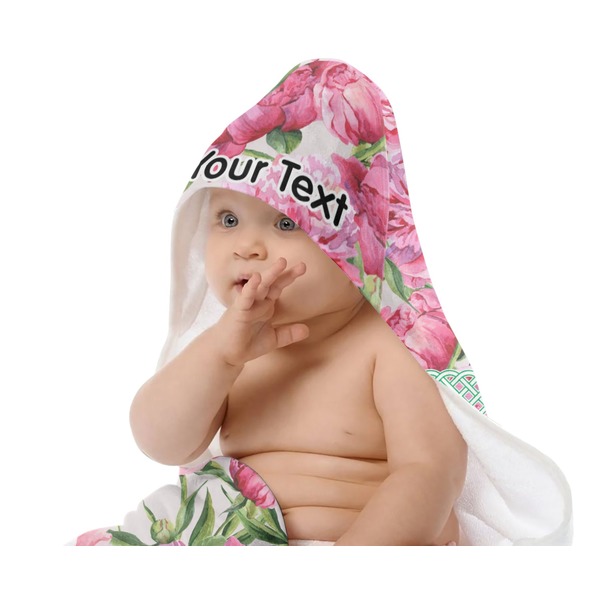 Watercolor Peonies Baby Hooded Towel on Child