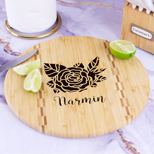 Watercolor Peonies Bamboo Cutting Board - In Context