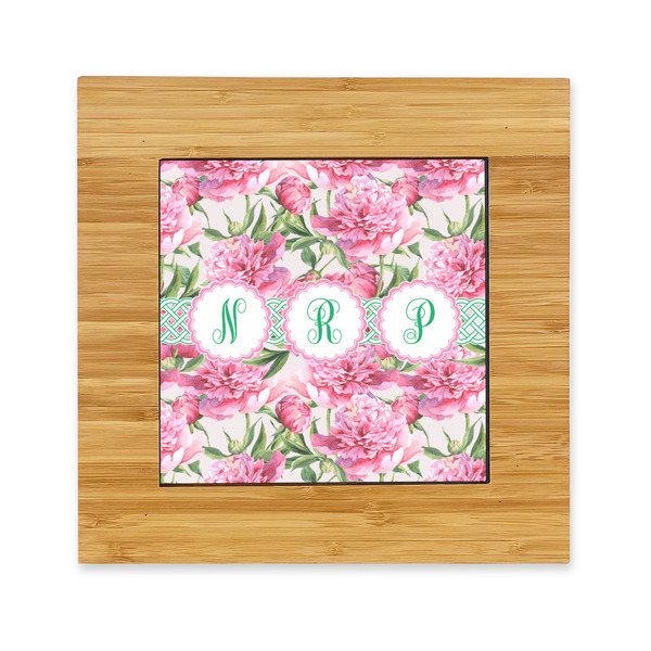 Custom Watercolor Peonies Bamboo Trivet with Ceramic Tile Insert (Personalized)