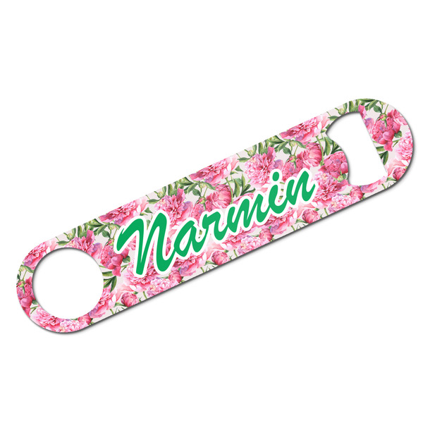 Custom Watercolor Peonies Bar Bottle Opener - White w/ Multiple Names