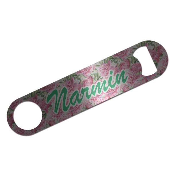 Custom Watercolor Peonies Bar Bottle Opener - Silver w/ Multiple Names