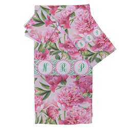 Watercolor Peonies Bath Towel Set - 3 Pcs (Personalized)