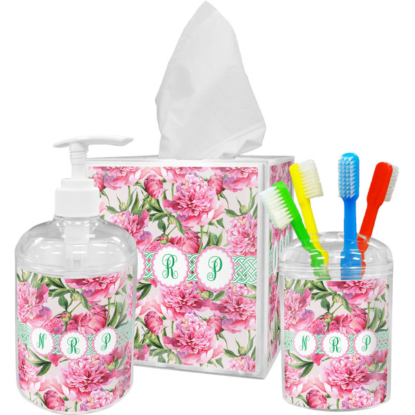 Watercolor Peonies Bathroom Accessories Set (Personalized)