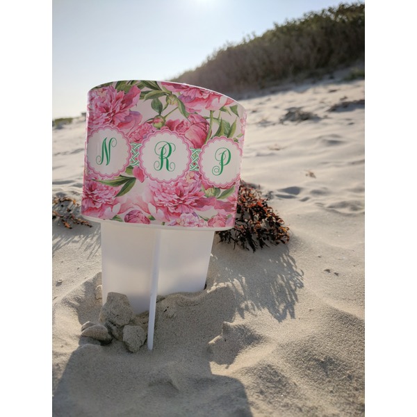 Watercolor Peonies Beach Spiker white on beach with sand