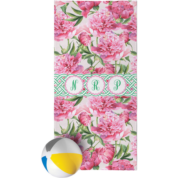 Custom Watercolor Peonies Beach Towel (Personalized)