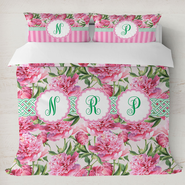 Custom Watercolor Peonies Duvet Cover Set - King (Personalized)
