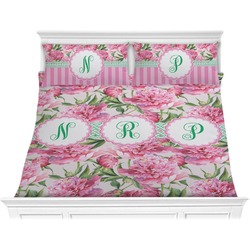 Watercolor Peonies Comforter Set - King (Personalized)