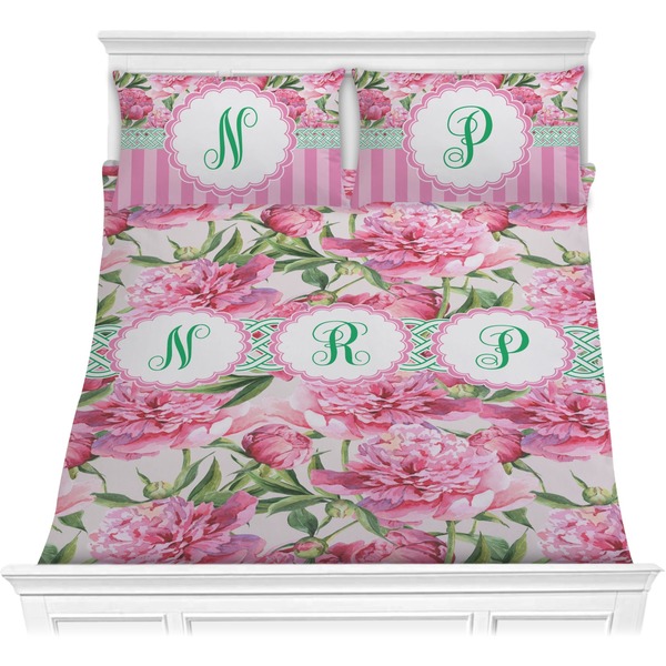 Custom Watercolor Peonies Comforter Set - Full / Queen (Personalized)
