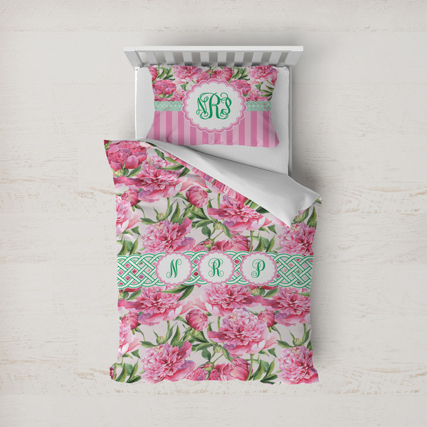 Custom Watercolor Peonies Duvet Cover Set - Twin (Personalized)