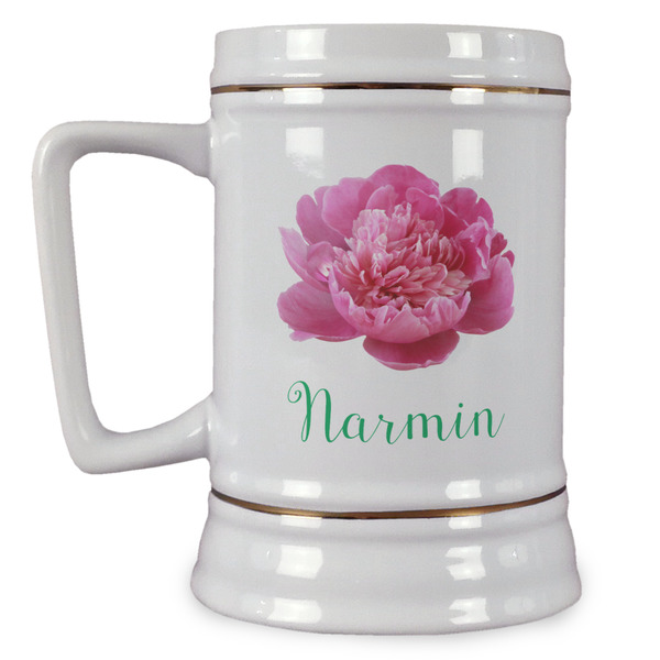 Custom Watercolor Peonies Beer Stein (Personalized)