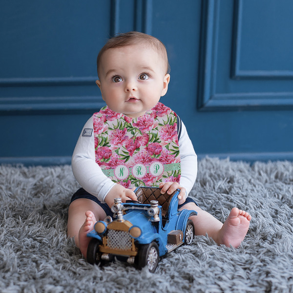 Watercolor Peonies Bib Lifestyle Boy