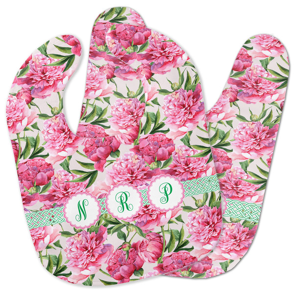 Custom Watercolor Peonies Baby Bib w/ Multiple Names
