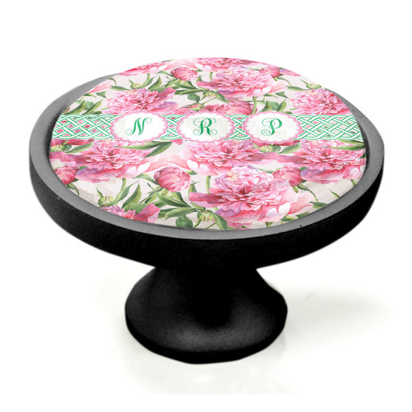 Watercolor Peonies Black Custom Cabinet Knob (Side)